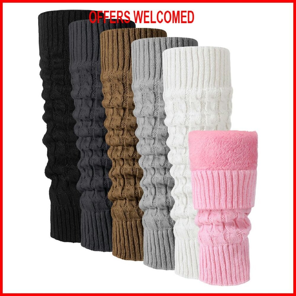 6 Pairs Fleece Lined Leg Warmers Women Thick Knit Knee High Winter